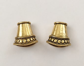 Antique Gold Cord Ends,  End Caps, Flattened Cone Shaped Cord Ends, Kumihimo Cord Ends