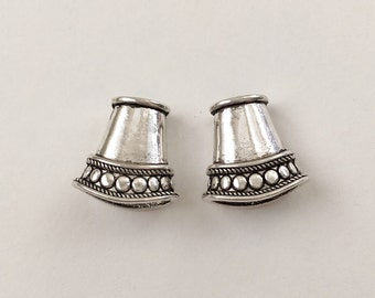 Antique Silver Cord Ends,  End Caps, Flattened Cone Shaped Cord Ends, Kumihimo Cord Ends