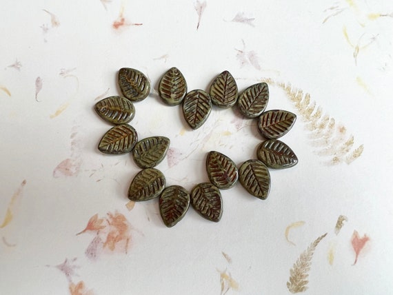 Dogwood Leaves, 12x16mm, Olive Picasso, Dogwood Leaf Beads, 15 Leaves Per Strand