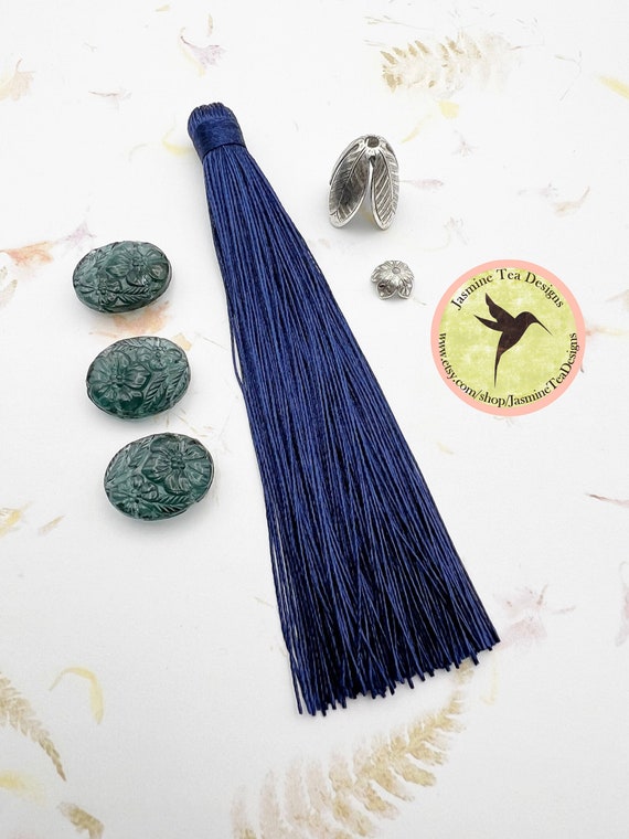 Make A Lariat, Components to Create a Lariat in Montana Blue, Sapphire Tassel and Antique Silver, Instructions Are Not Included
