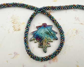 XAZ Raku Leaf Pendant, Shimmering Maple Leaf, 58mm