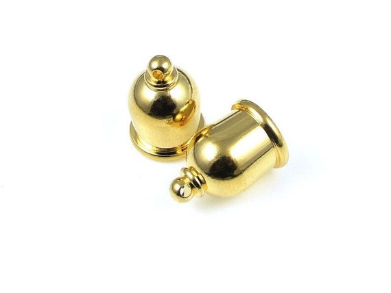 Gold Plated Brass 8mm Taj End Caps Set, 2 Pieces, Tierra Cast Taj End Caps, 8mm Shiny Gold Plated Brass Cord Ends