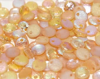 6mm Etched Crystal Yellow Rainbow Lentil Beads, Single Hole Top Drilled Lentil Beads, 50 Pieces