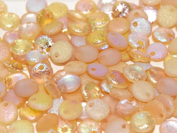 6mm Etched Crystal Yellow Rainbow Lentil Beads, Single Hole Top Drilled Lentil Beads, 50 Pieces