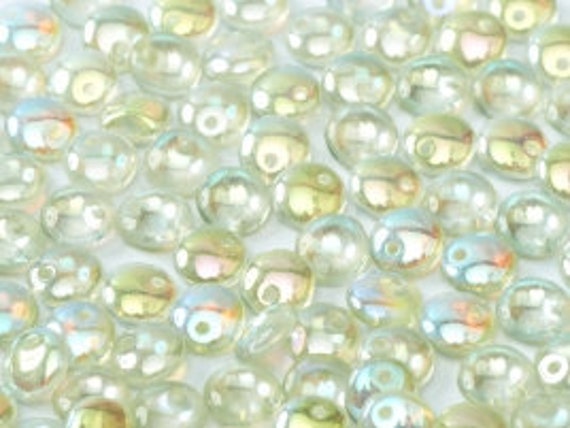 6mm Crystal Green Rainbow Lentil Beads, Single Hole Top Drilled Lentil Beads, 50 Pieces