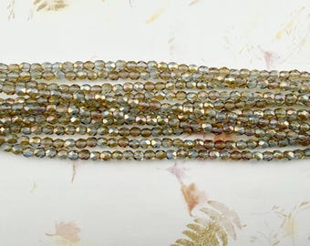 4mm Light Sapphire Celsian Czech Fire Polish Beads - 50 Strand