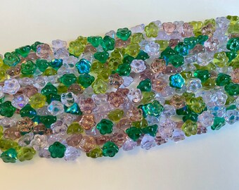Lavender Garden Mix, Bell Flowers, 7mm, 100 Flowers Per Strand, Transparent Spring Colors