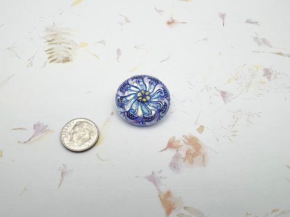 Blue Swirl, 27mm Button, Icy Sapphire Blue, Shank Button, Czech Glass, Iridescent