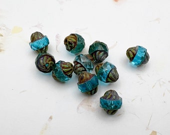 Turbine Beads, 13x15mm, Set of 10 Loose Beads, Sky Blue with a Picasso Finish
