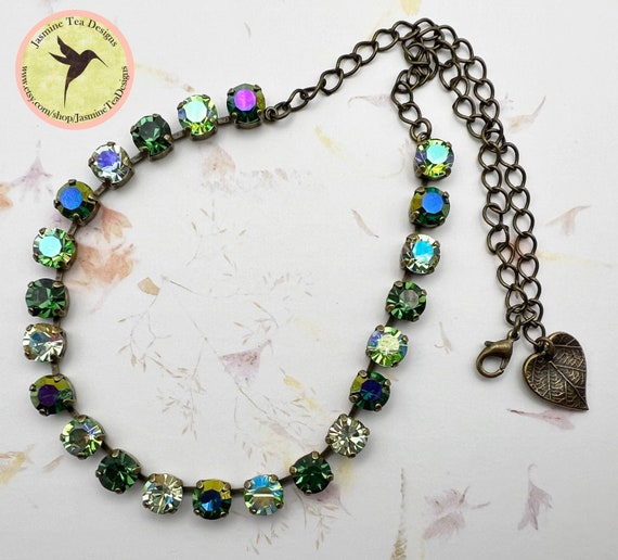 Spring Willow Crystal Necklace, 8mm Swarovski and Preciosa Maxima Crystal Chaton Necklace, Adjustable 18 Inche Necklace