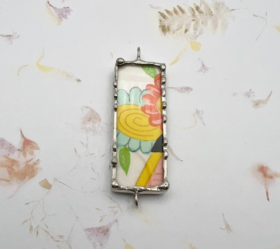 Vintage Kimono Fabric Pendant, Mixed Media Pendant, Two Sided Design Both Using Vintage Fabric From Kimono