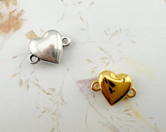 Puffed Heart Magnetic Clasps, Antique Silver or Shiny Gold