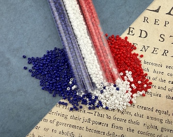 Red, White & Blue Miyuki Size 8 Seed Beads, 30 Grams of Each Color,  Patriotic