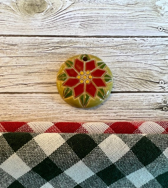 Christmas Poinsettia Pendant, Small Pendant, Stoneware Pendants, Golem Design Studio