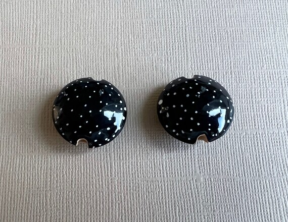 Black with Tiny White Dots, Stoneware Beads by Damyanah Studio, Lentil Shaped Stoneware Bead, Hand Crafted Artisan Beads