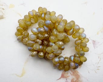 5x7mm Teardrop Beads, Beige with AB and Etched Finish, 5x7mm Teardrop Beads, 50 Teardrops
