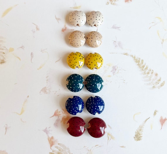 Polka Dot Small Stoneware Lentil Beads by Damyanah Studio, Six Colors to Chose From in Sets of Two