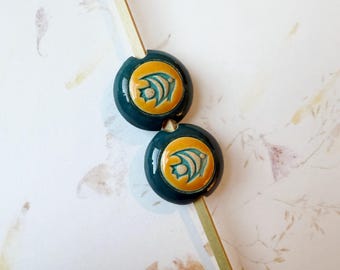 Handcrafted Stoneware Lentil Beads, Angel Fish Design, Set of 2