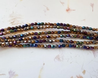 4mm Heavy Metals Mix Fire Polish Beads, Faceted 4mm Fire Polish Beads, 37 Beads Per Strand