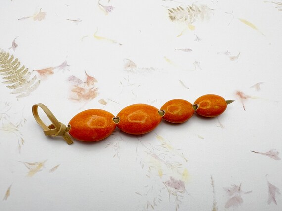 NEW!  Set of 4, Glazed Almond Shaped Beads, Neon Reactive Orange Glaze on High Fired Stoneware