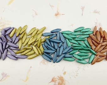 Czech Glass Beads, Alabaster 5x16mm Daggers, Specialty Set of Five Colors