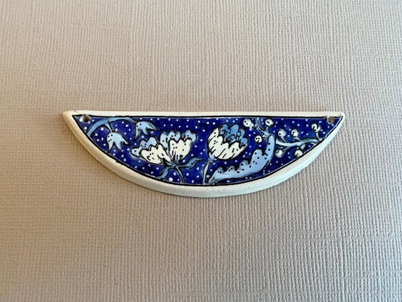 Irresistible Blue Blossoms by Damyanah Studio, Stoneware Half Circle Pendant, Hand Crafted in Bulgaria
