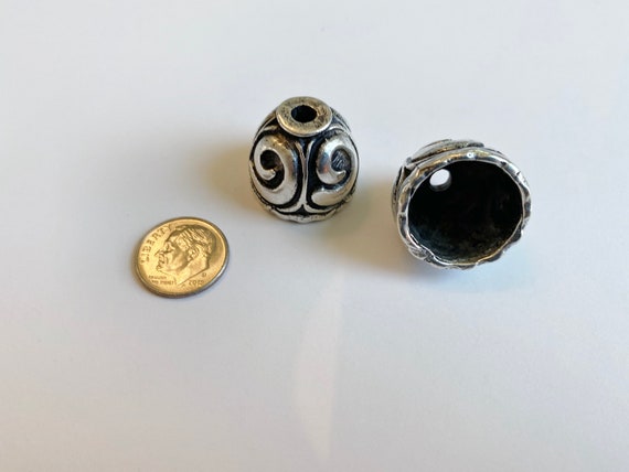 Scrolled End Caps, Set of 2, Mykonos Pewter From Greece, 22mm, Large End Caps