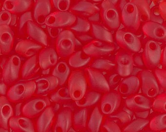 Matte Transparent Red Orange, Miyuki 4x7mm Long Magatama Beads, 12 grams, Miyuki LMA 140F