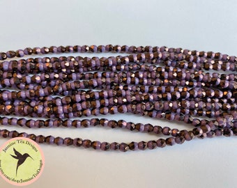 Duet Purple Vega 4mm Fire Polish Beads, Faceted 4mm Fire Polish Beads, 40 Beads Per Strand
