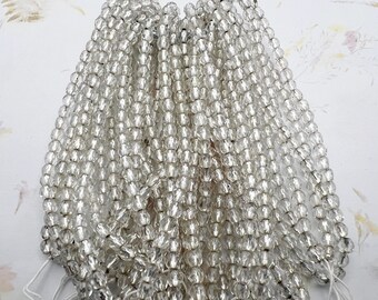 4mm Crystal Transparent With Silver Lining, Fire Polish Beads, Round Faceted 4mm Fire Polish Beads, 50 Beads Per Strand