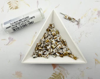 Miyuki Tila Beads: Matte Picasso Canary Yellow, 5x5mm (7.2 GM Tube)