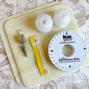 Kumihimo Starter Kit: Mini Foam Disk, Bobbins, Weight, Needle, Bead Mats image 2