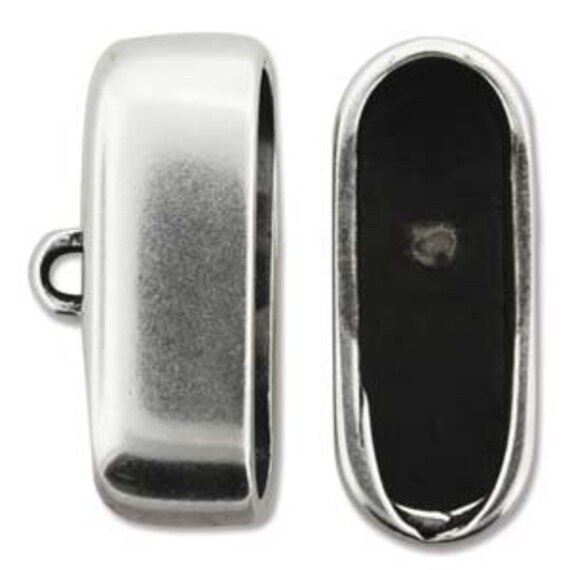 Antique Silver Large Oval Cord Ends, Set Of Two, Measures 17X34MM Over All Length and Width, An Inside Diameter of 10X30MM