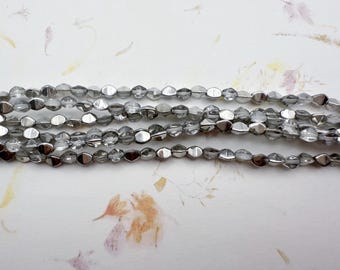 Pinch Beads, Silver Half Coat, 5x3mm Pinch Beads, 50 Pinch Beads Per Strand
