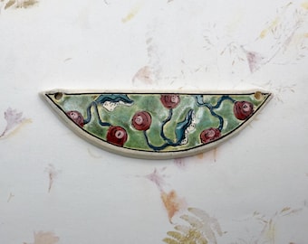 Cherries on Green by Damyanah Studio, Stoneware Half Circle Pendant, Hand Crafted in Bulgaria
