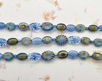 Beam Blue Czech Glass Mix, 7 Inch Strand of Assorted Table Cut Czech Glass Beads in Blue Tones