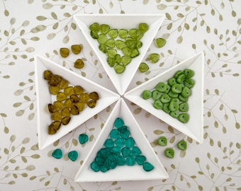 Czech Glass Etched Leaf Beads, Top Drilled, 9mm