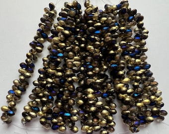 4x6mm Etched Teardrop Beads, California Blue, California Blue Etched Teardrop Beads, 50 Beads Per Strand