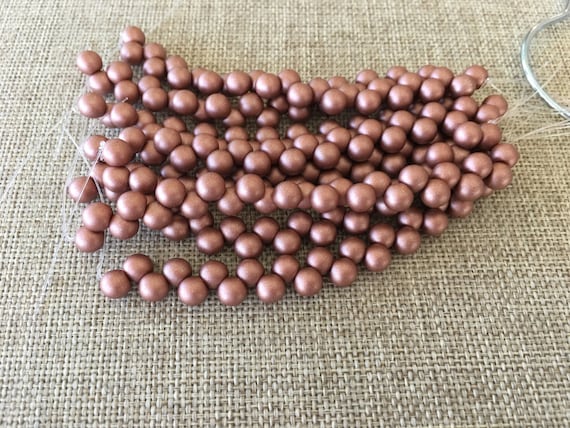 Satin Metallic Terra Cotta 6mm Top Hole Round Beads, Color Trends, 25 Beads Per Strand