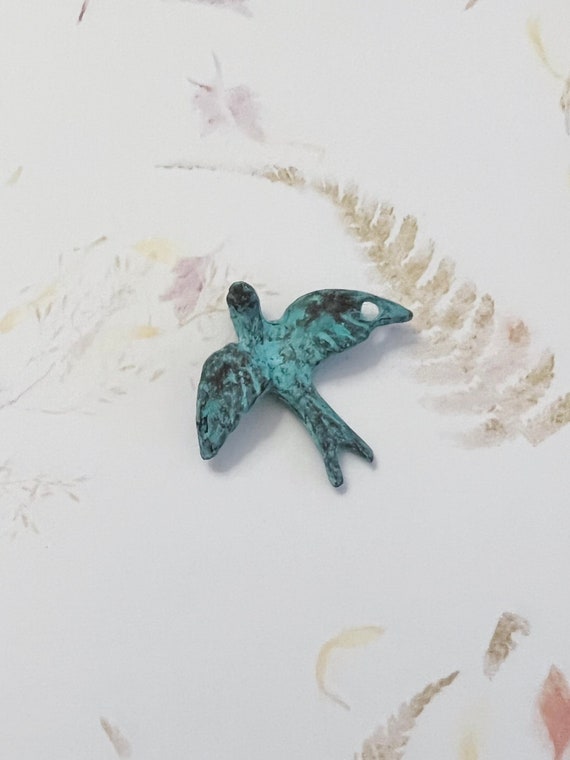 Turquoise Green Patina Peace Dove, 28x35mm Peace Dove, Turquoise Green, Patinated Brass