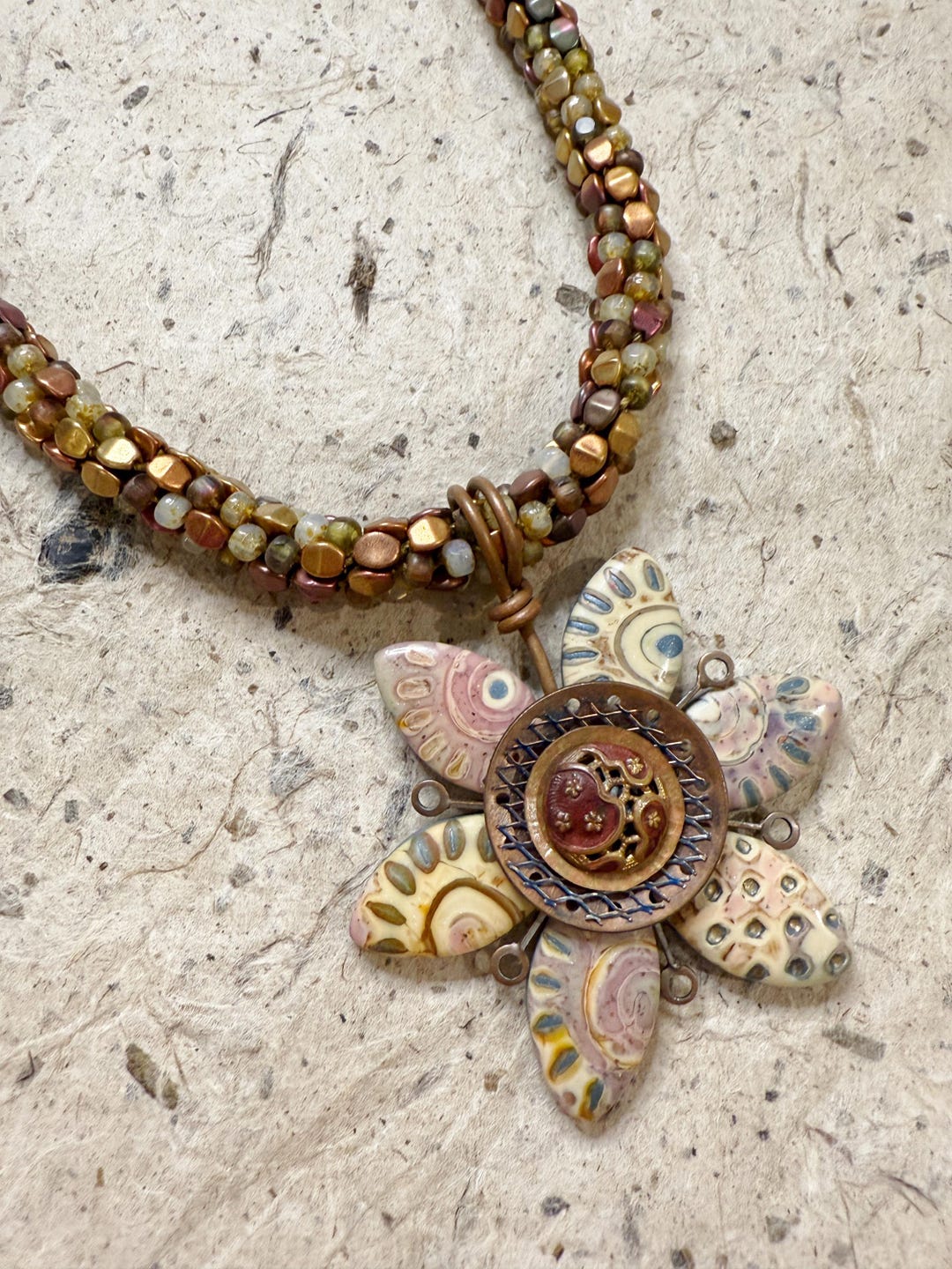 Beaded Kumihimo Necklace Julie Picarello Polymer Clay Pendant Etsy