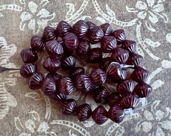 9mm Tribal Bicone, Burgundy with a Golden Luster and a Metallic Pink Finish, Large Hole, 15 Beads Per Strand, Czech Pressed Glass Beads