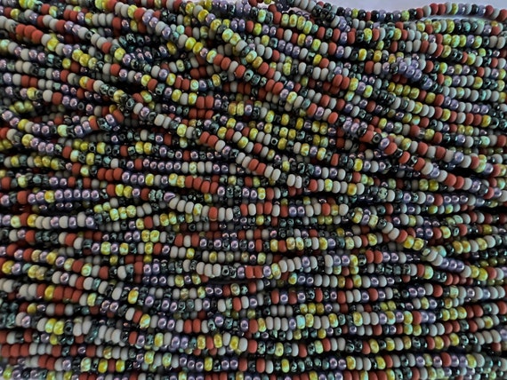10/o Aged Moirai Striped Picasso Mix, Size 10 Round, Czech Glass Seed Beads, 20 Inch Strand, Approximately 300 Beads