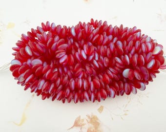 6mm Siam Ruby Lentil Shaped Beads, 50 Beads, Matte AB, Single Hole, Top Drilled
