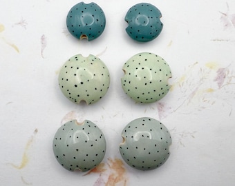 Polka Dot Small or Medium Stoneware Lentil Beads by Damyanah Studio, Three Colors to Chose From in Sets of Two