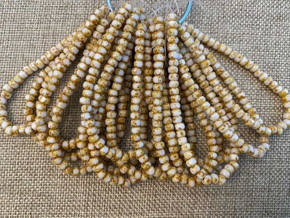 4x3mm Trica White With Picasso Finish Beads, Fire Polish Beads, 50 Beads Per Strand, 1mm Center Hole, Trica Beads