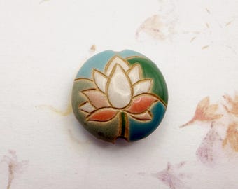 New! Coral Blush Lotus Flowers, Lentil Pendant, Lotus Flowers with Pods, Gorgeous Two-Sided Design, Focal Bead, Golem Studio Designs