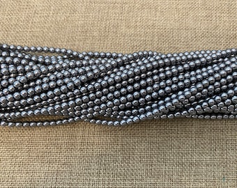 Grey Alabaster Pearls 4mm Glass Pearls, Light Gray Shiny 4mm Alabaster Pearls, 120 Pearls Per Strand