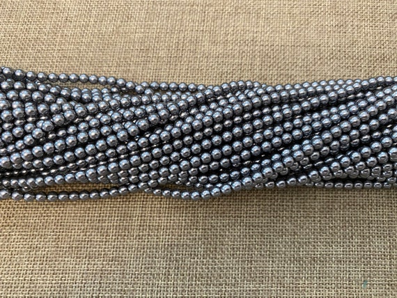 Grey Alabaster Pearls 4mm Glass Pearls, Light Gray Shiny 4mm Alabaster Pearls, 120 Pearls Per Strand