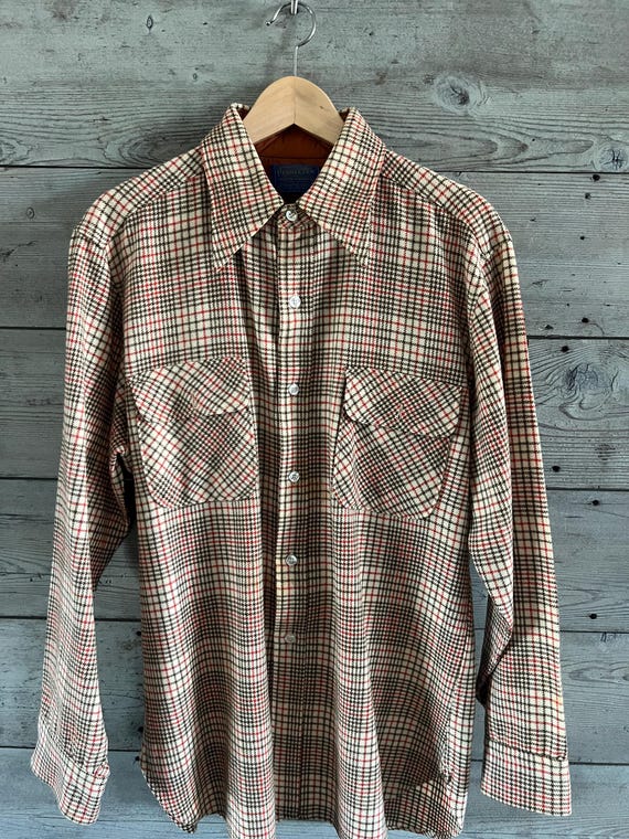 Men's Large Pendleton Plaid Wool Button Down Vint… - image 1